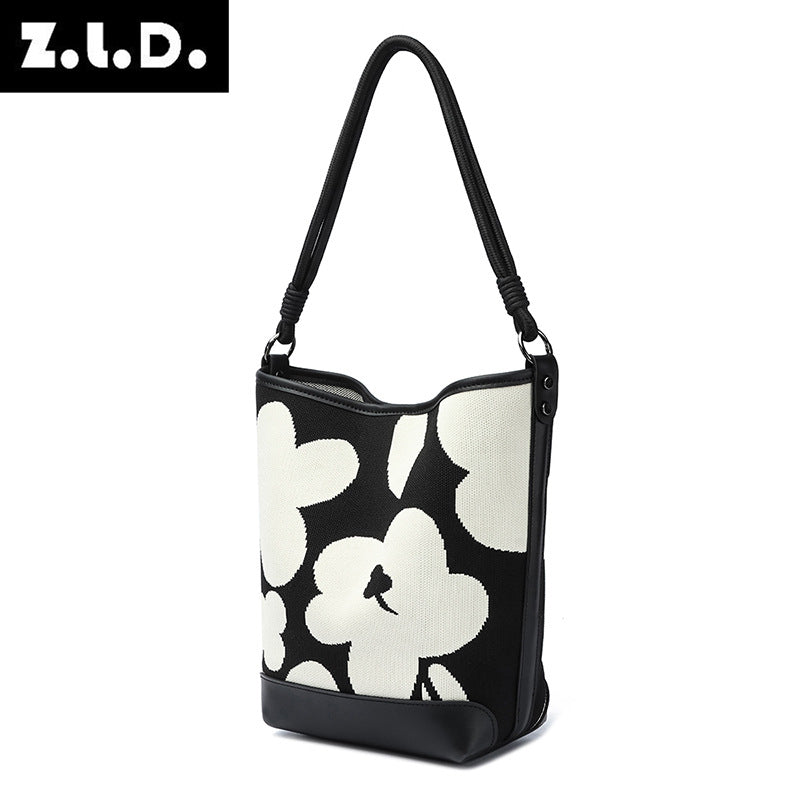 Women's Trendy Striped Portable Fashion Flower Bucket Bags