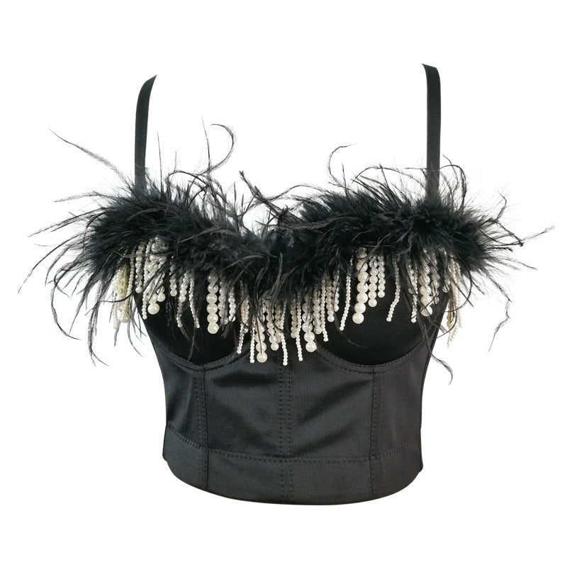 Sling Outer Wear Sexy Beaded Tassel Fishbone Tube Tops