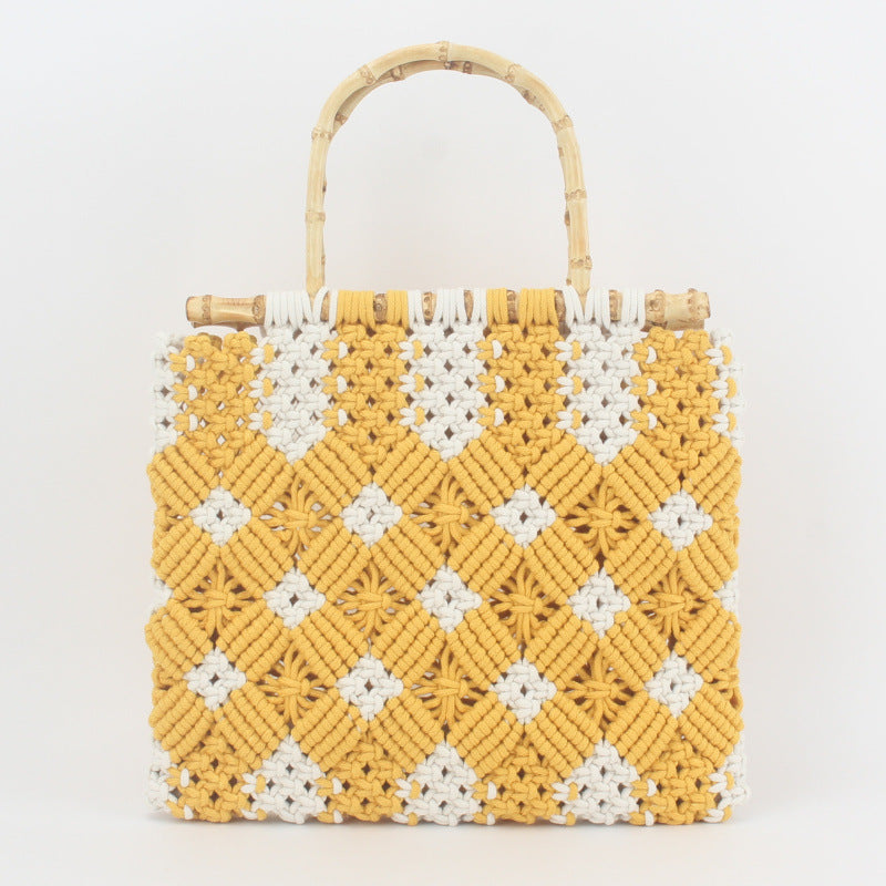 Women's Woven Trendy Mori Style Bamboo Worker Cotton Handbags