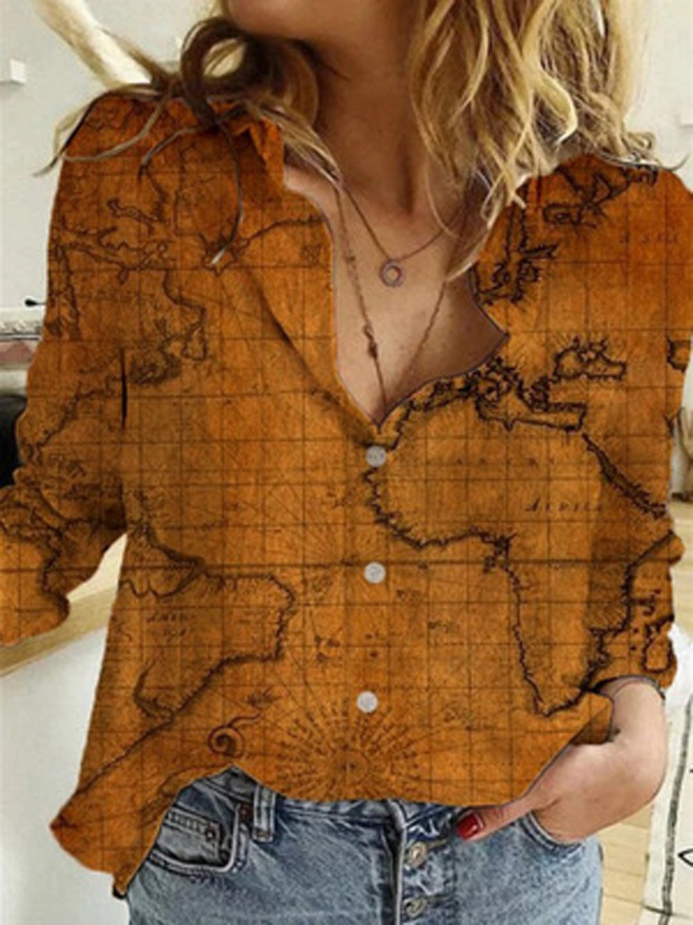 Women's Autumn Shirt Fashion Map Depicting Printed Blouses