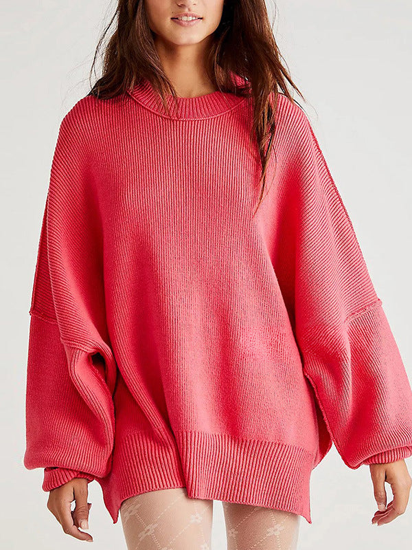 Women's Batwing Long-sleeved Autumn Knitted Side Slit Sweaters
