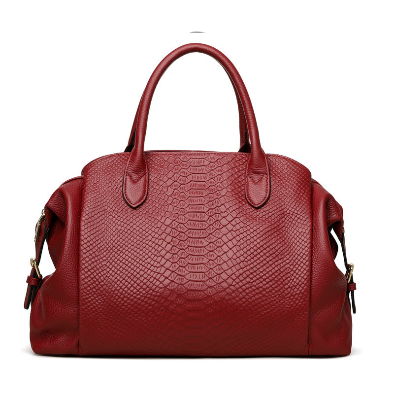 Women's Large Capacity Black Commuter Genuine Leather Crocodile Pattern Bags