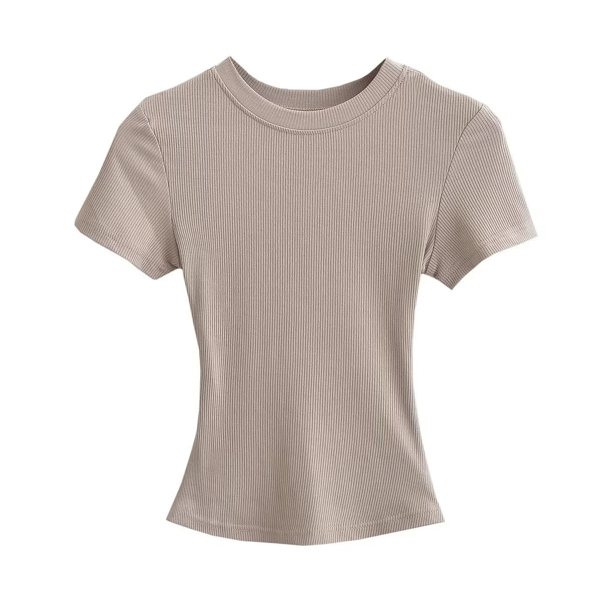 Women's Stretch Round Neck Thread T-shirt Summer High Waist Tight Blouses