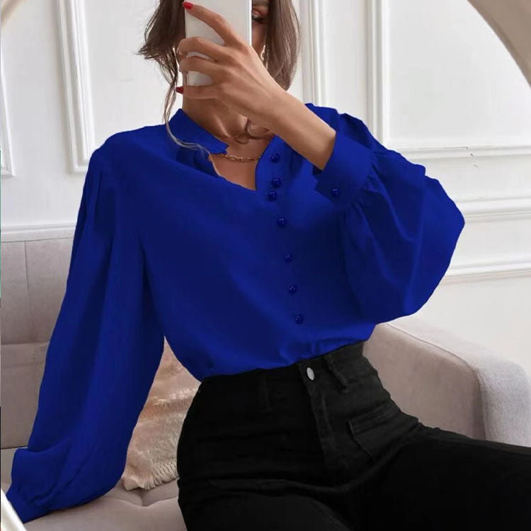 Women's Spring Elegant Solid Color Lapel Long Sleeve Blouses