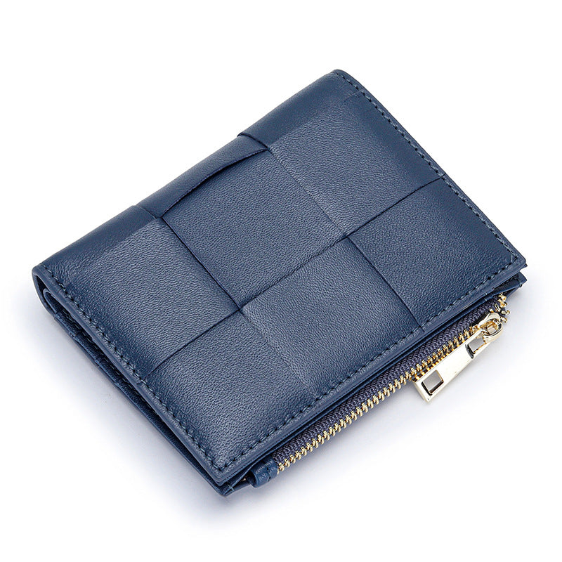 Women's Short Sheepskin Woven Fashion Folding Multifunctional Ladies Wallets