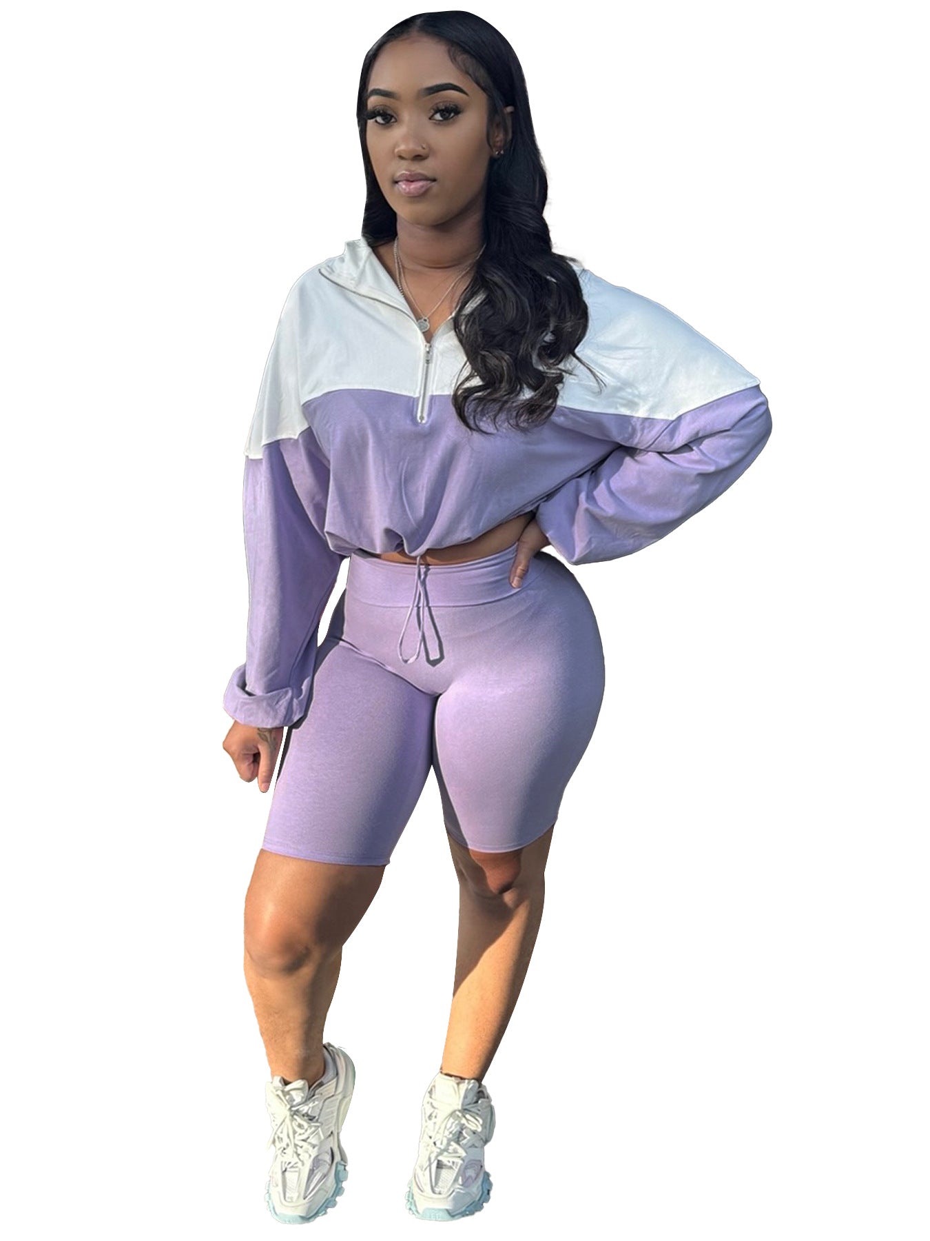 Women's Buckle Waist Contrast Color Long Sleeves Suits