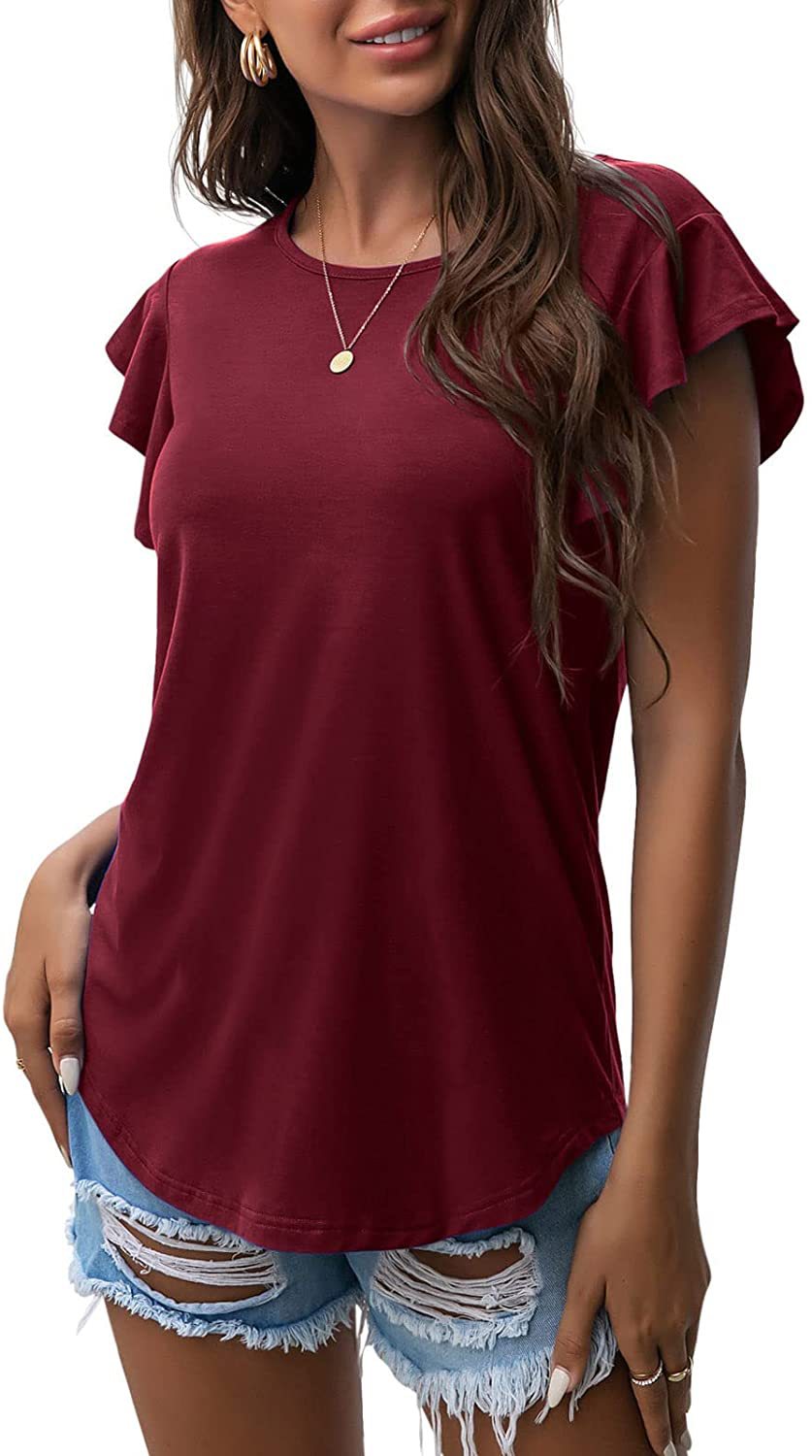 Women's Round Neck Ruffled Sleeve T-shirt Blouses