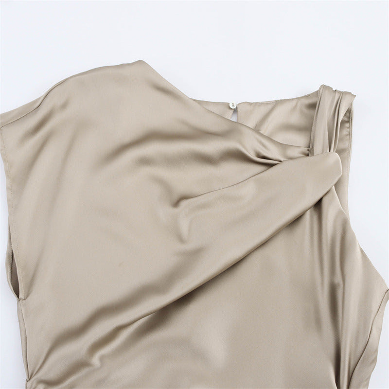 Women's Fashion Temperament Pleated Silk Satin Texture Dresses