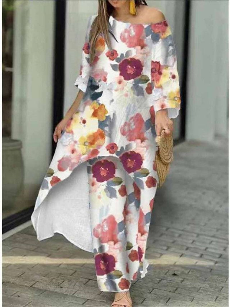 Women's Loose Large Irregular Pattern Print Ninth Sleeve Suits