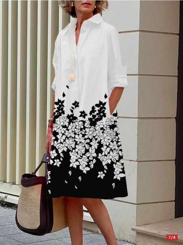 Autumn Print Simple Mid-length Dress Sleeve Dresses