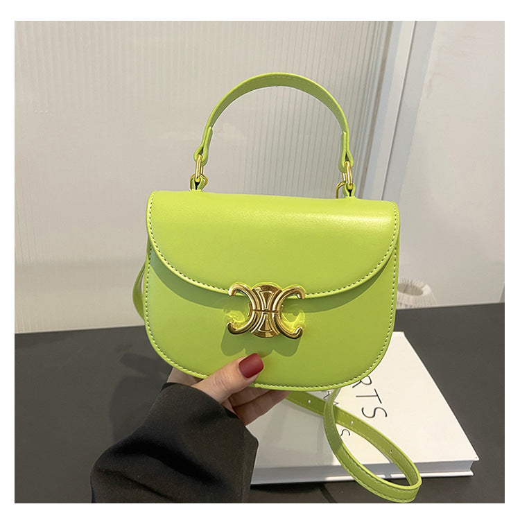 Women's Leather Texture Simple Saddle Retro Arc Bags