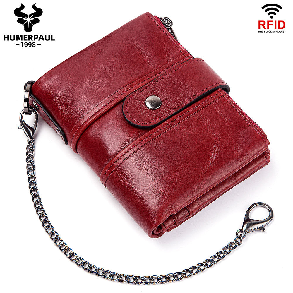 Swiping Genuine Leather Multifunctional Zipper Vintage Men's Wallets