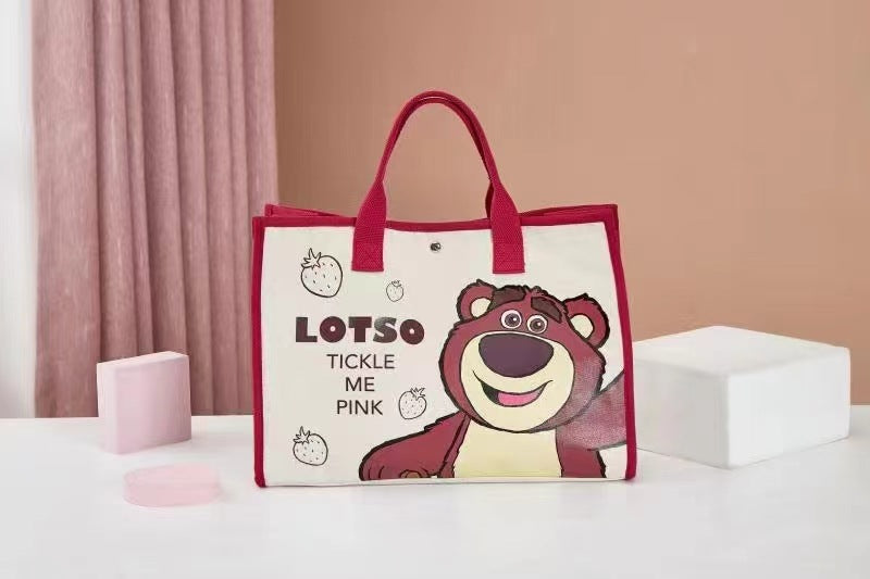 Women's Strawberry Bear Dog Teeth Large Capacity Tote Bags