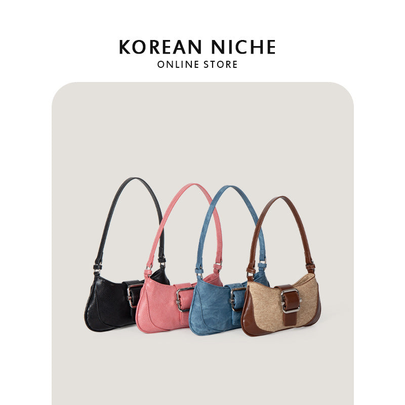 Women's Retro Canvas Stitching Underarm High-quality Portable Shoulder Bags