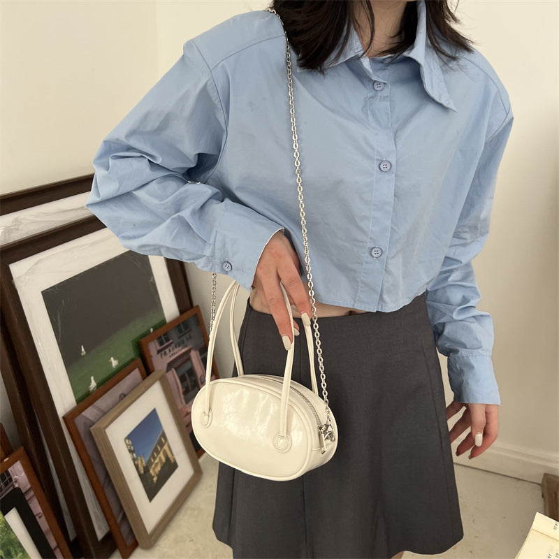 Women's Korean Style Niche Chain Oval Simple High Crossbody Bags