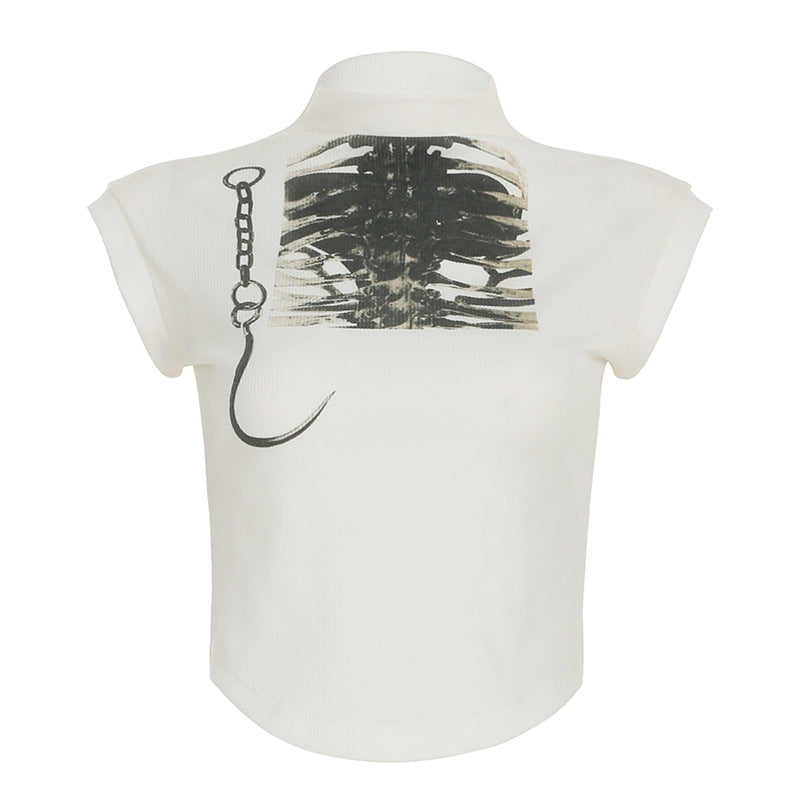Street Hot Personality Bone Printing Decoration Blouses