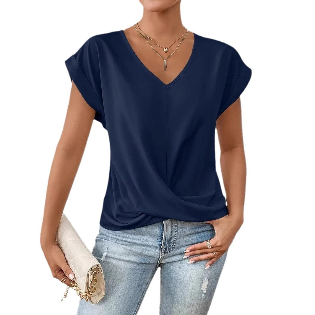 Women's Solid Color T-shirt Elegant Sleeve Blouses