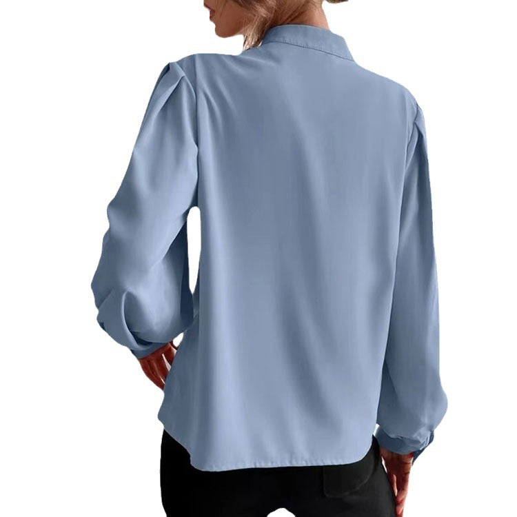 Women's Spring Elegant Solid Color Lapel Long Sleeve Blouses