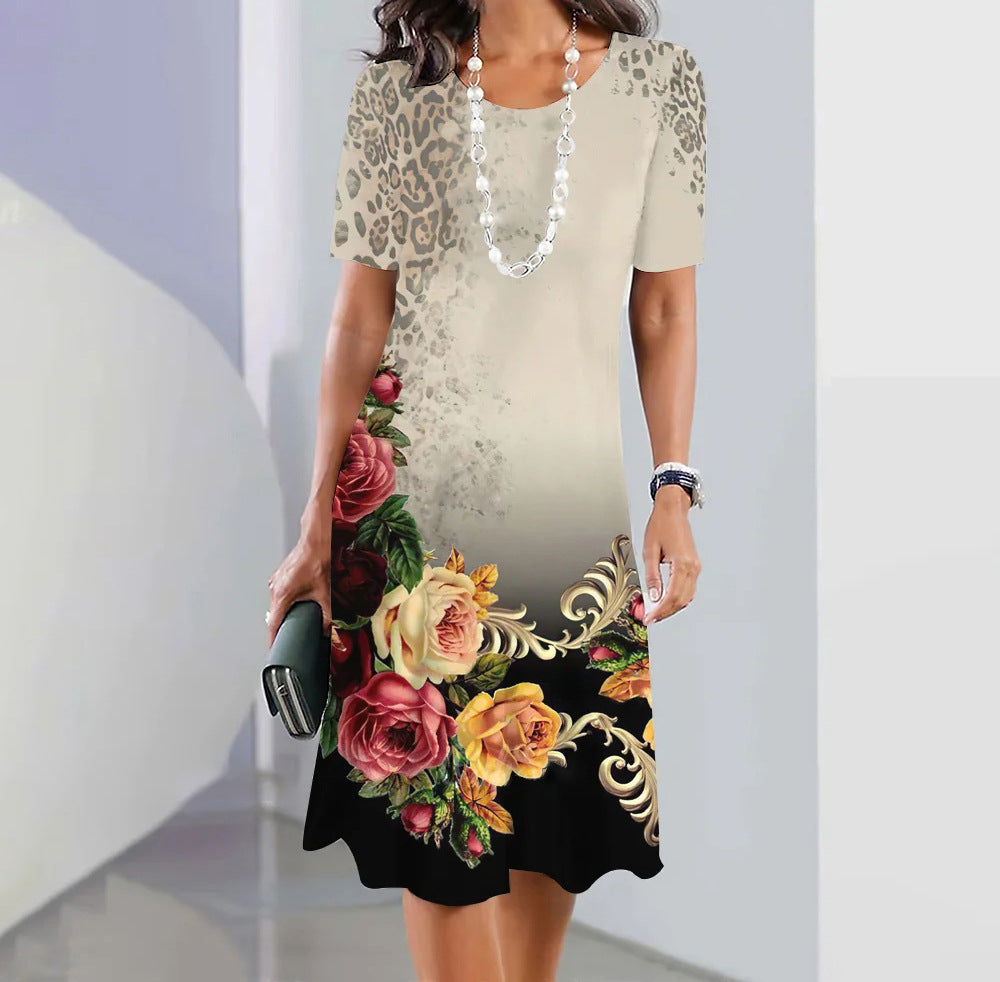 Digital Printing Fashion Casual Loose Ladies Round Dresses