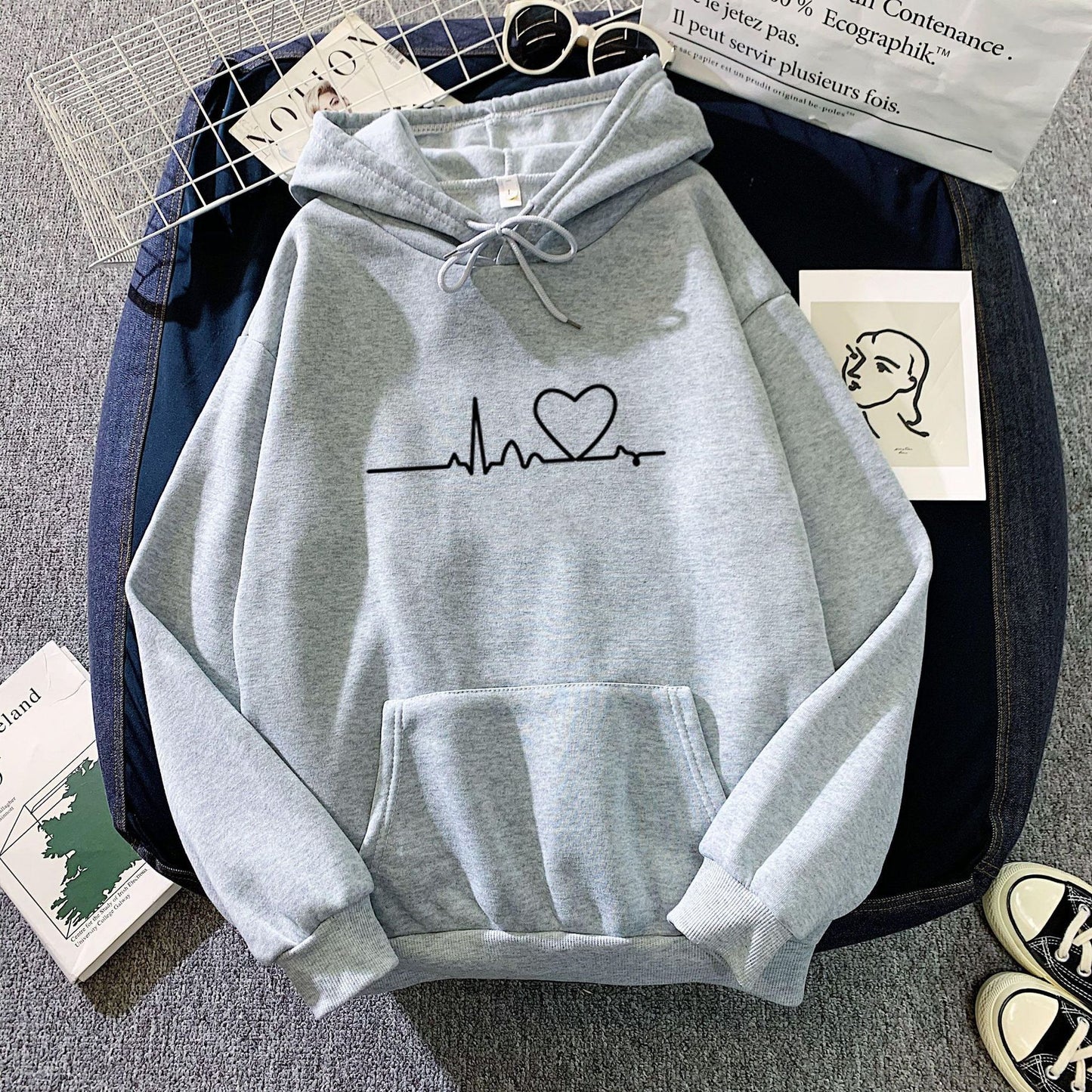 Glamorous Fleece-lined Hoodie Unisex Wear Loose Sweaters