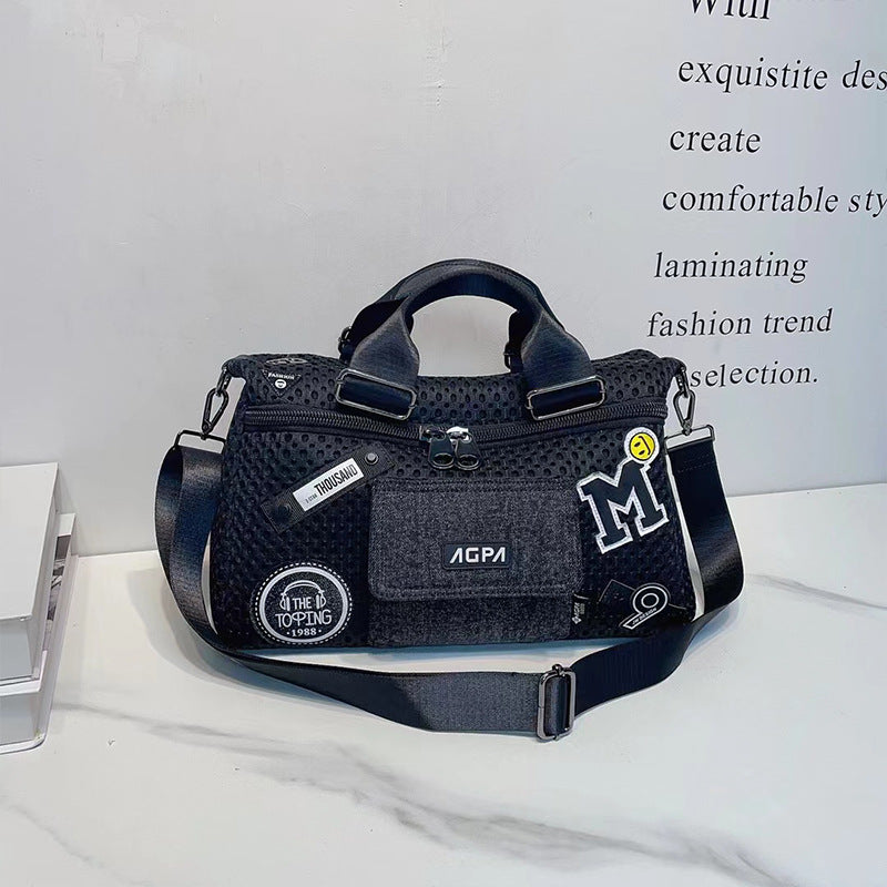 Women's Korean Mesh With Cowhide Fashionable Large Handbags