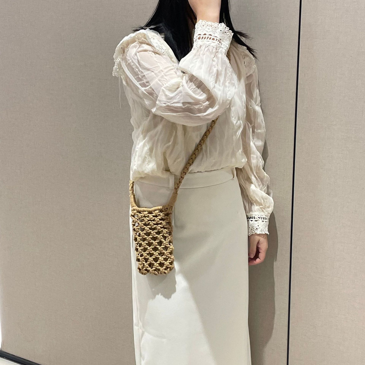 Handmade Cotton Thread Woven Hollow Out Mini Fashion Simple Summer Women's Messenger Bag