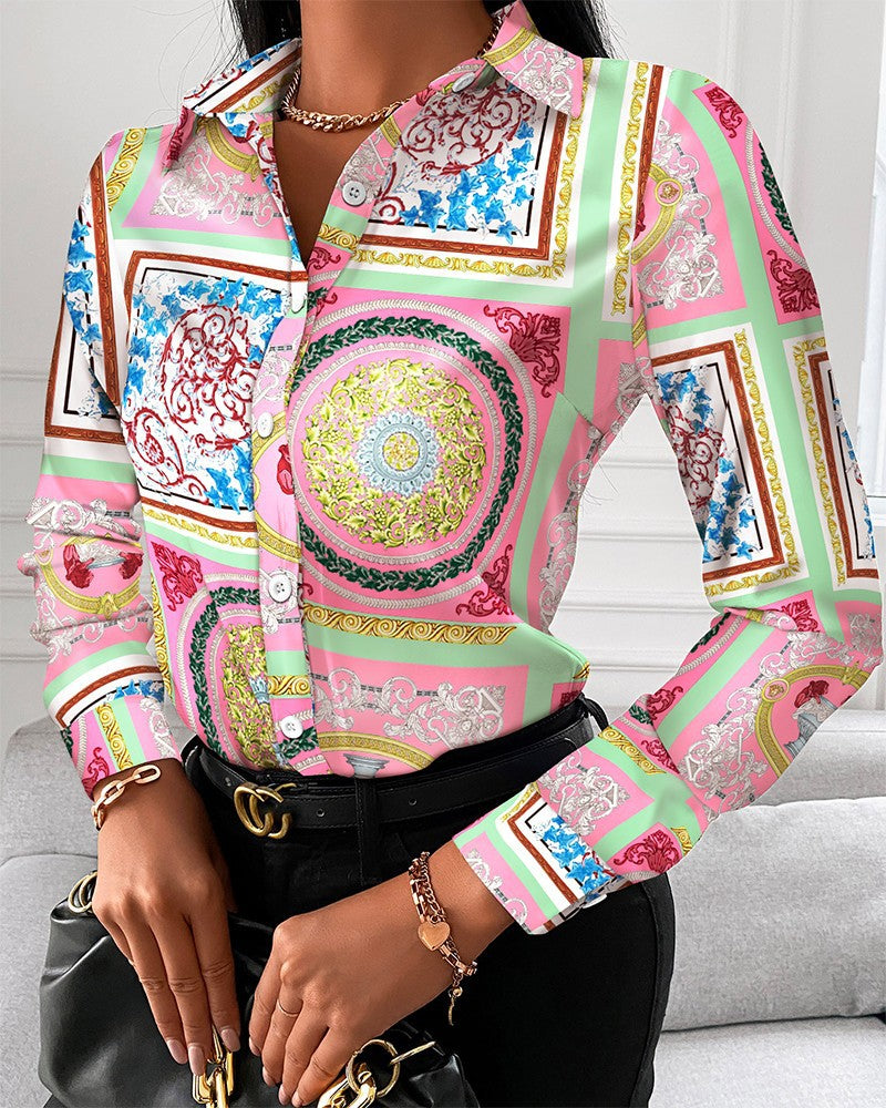 Women's Shirt Long Sleeve Geometric Print Temperament Blouses