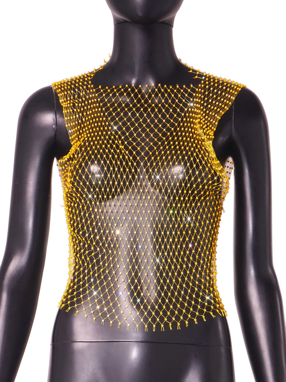 Women's Rhinestone Fishnet Summer Electronic Music Festival Net Tops