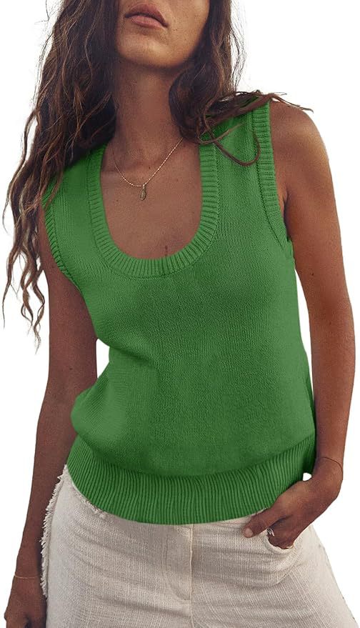 Women's Sleeveless Rib Knitted Out Leisure Basic Knitwear
