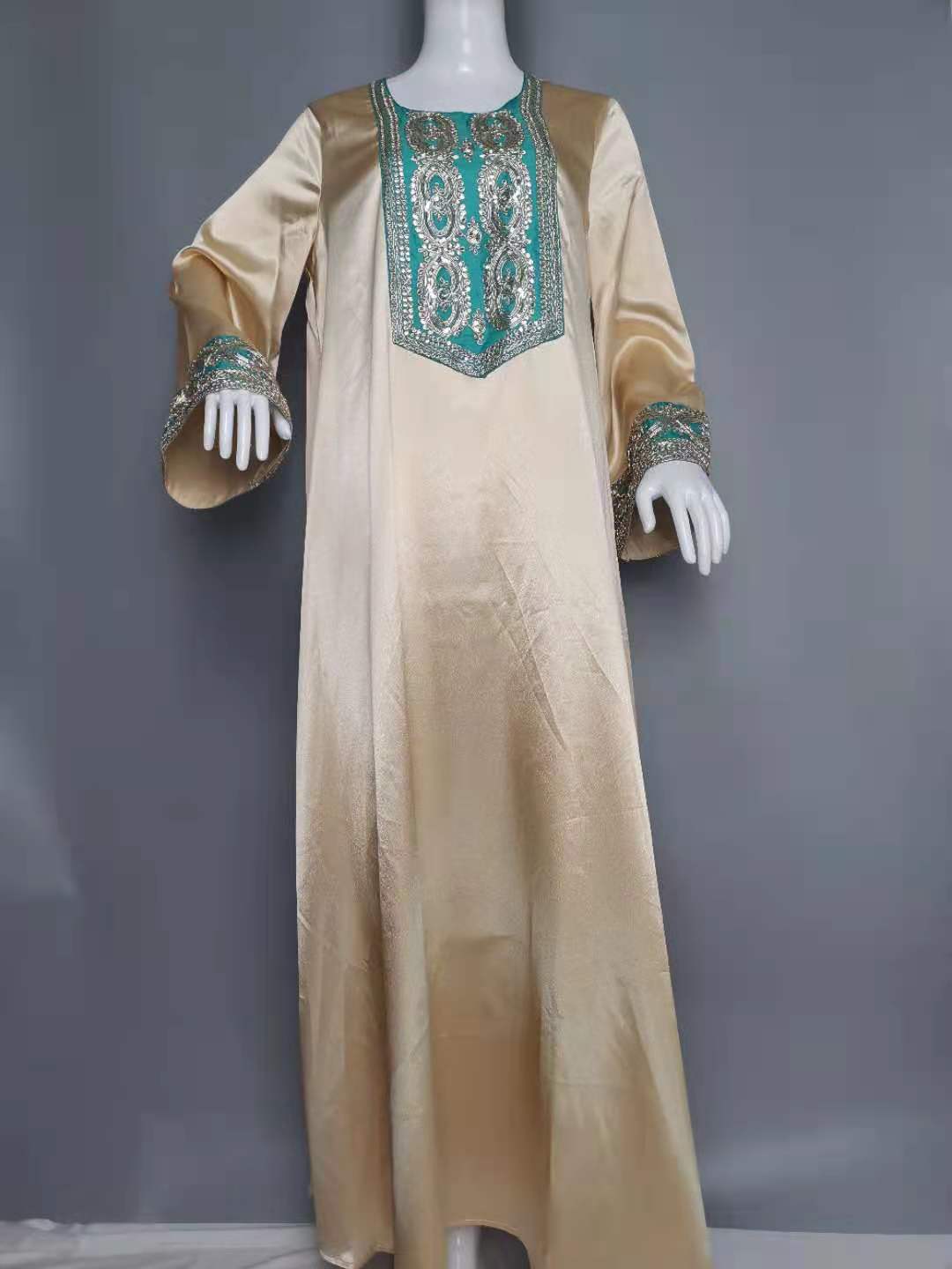 Women's Gold Sequined Gown Robe Arabic Elegant Clothing