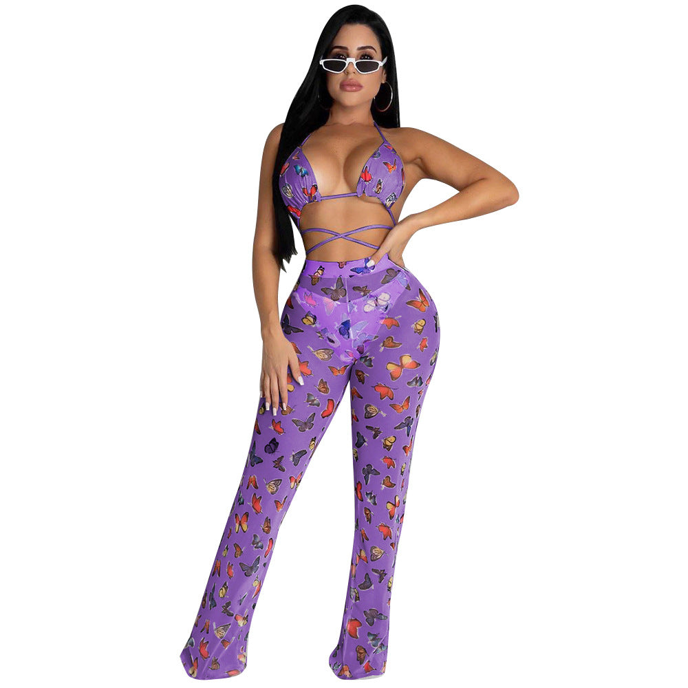 Women's Summer Hollow Bikini Flounced Two-piece Set Suits