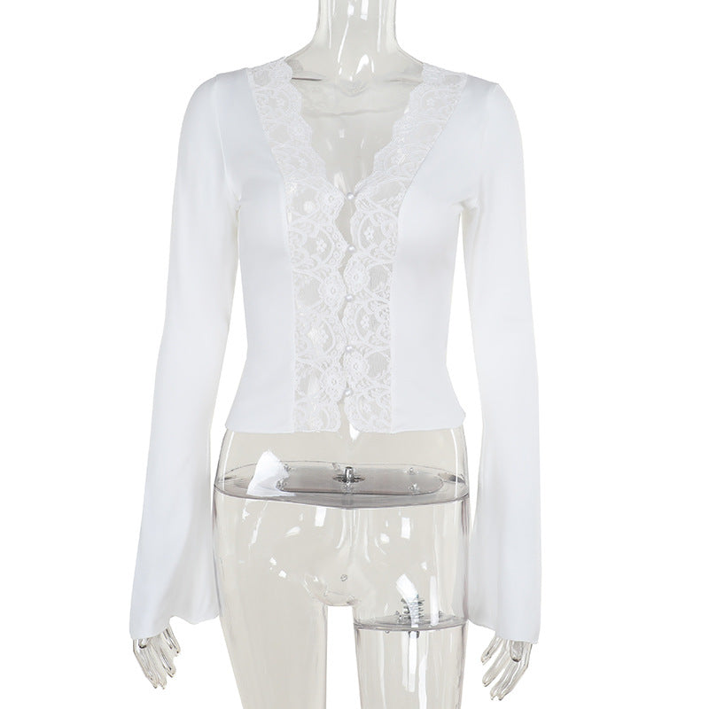 Ruffled Exposed Navel French Style Sexy Blouses