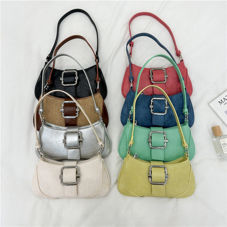 Women's Sense Color Contrast Patchwork Baguette Fashion Shoulder Bags