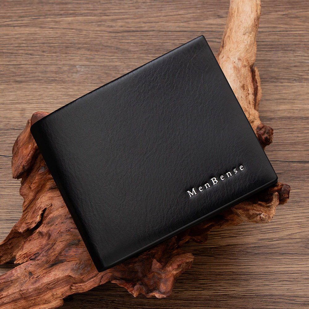 Men's Authentic Leather Tactile Feel Horizontal Business Short Hinge Men's Wallet