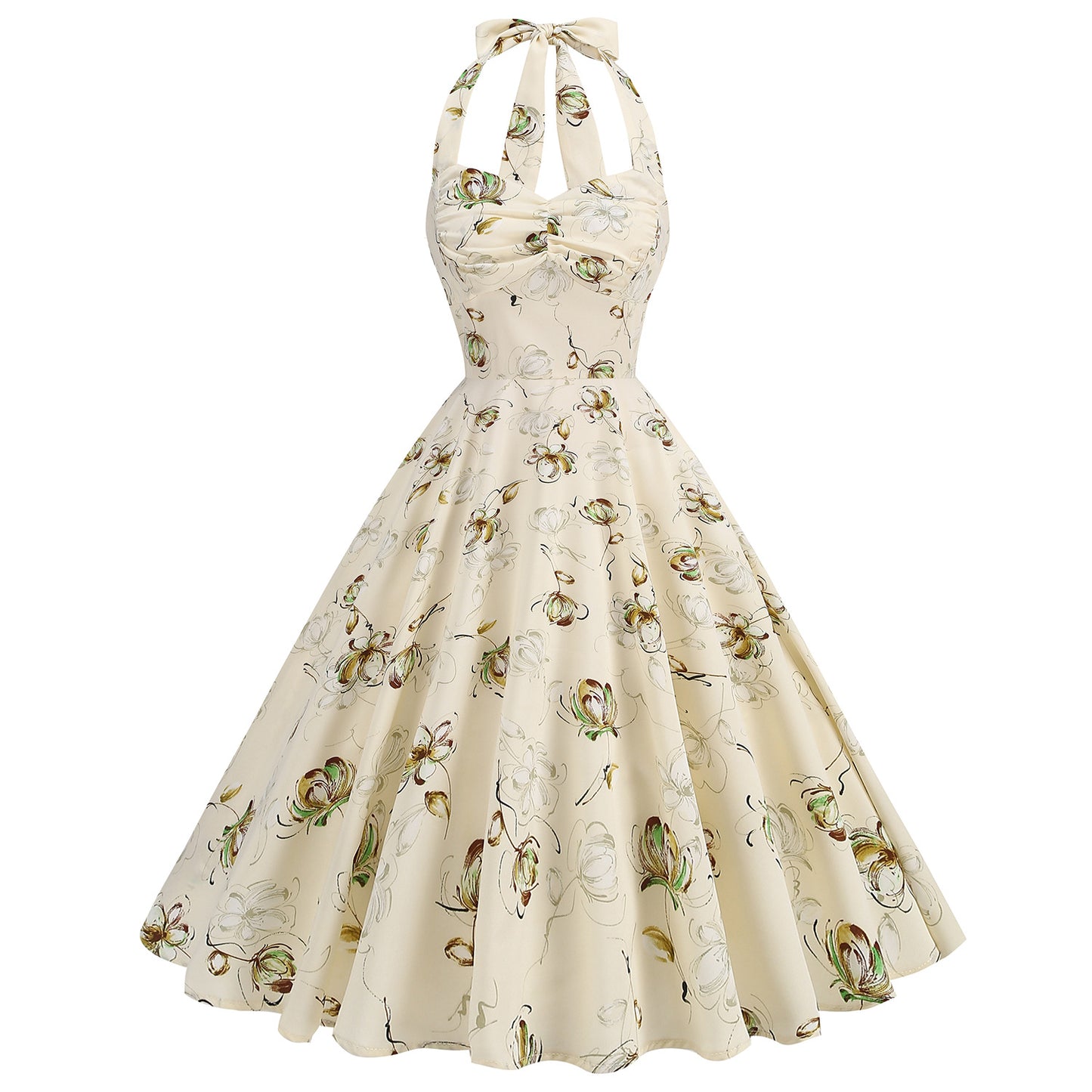Women's Hepburn Style Abstract Rose Print Backless Dresses