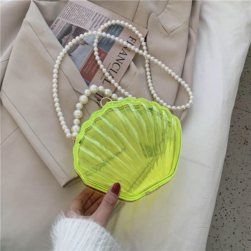 Women's Transparent Shell Box Western Style Pearl Shoulder Bags