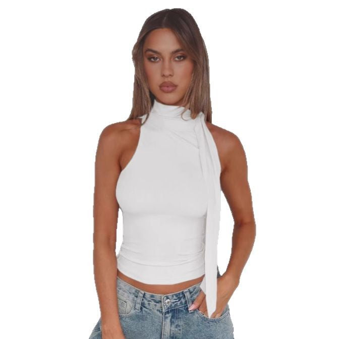 Women's Sexy Half Turtleneck Ribbon Comfortable Cold-shoulder Tops