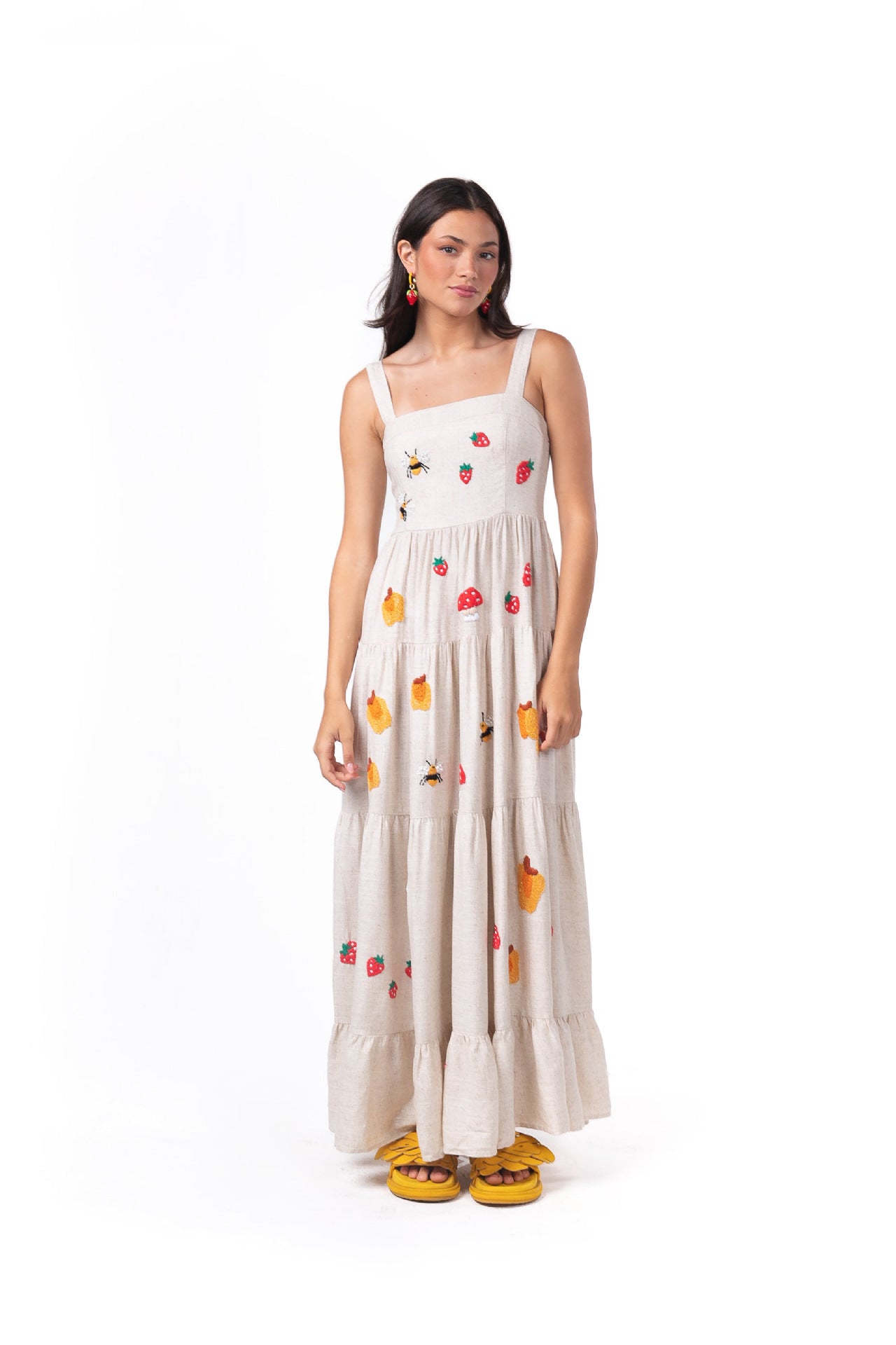 Women's Embroidered Pleated Puffy Sling Dress Beach Dresses