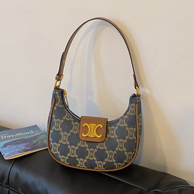 Arc Denim Underarm Selenodont Retro Crescent-shaped Bags