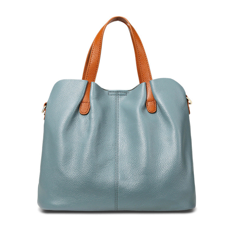 Women's Son Mother Contrast Color Genuine Leather Handbags