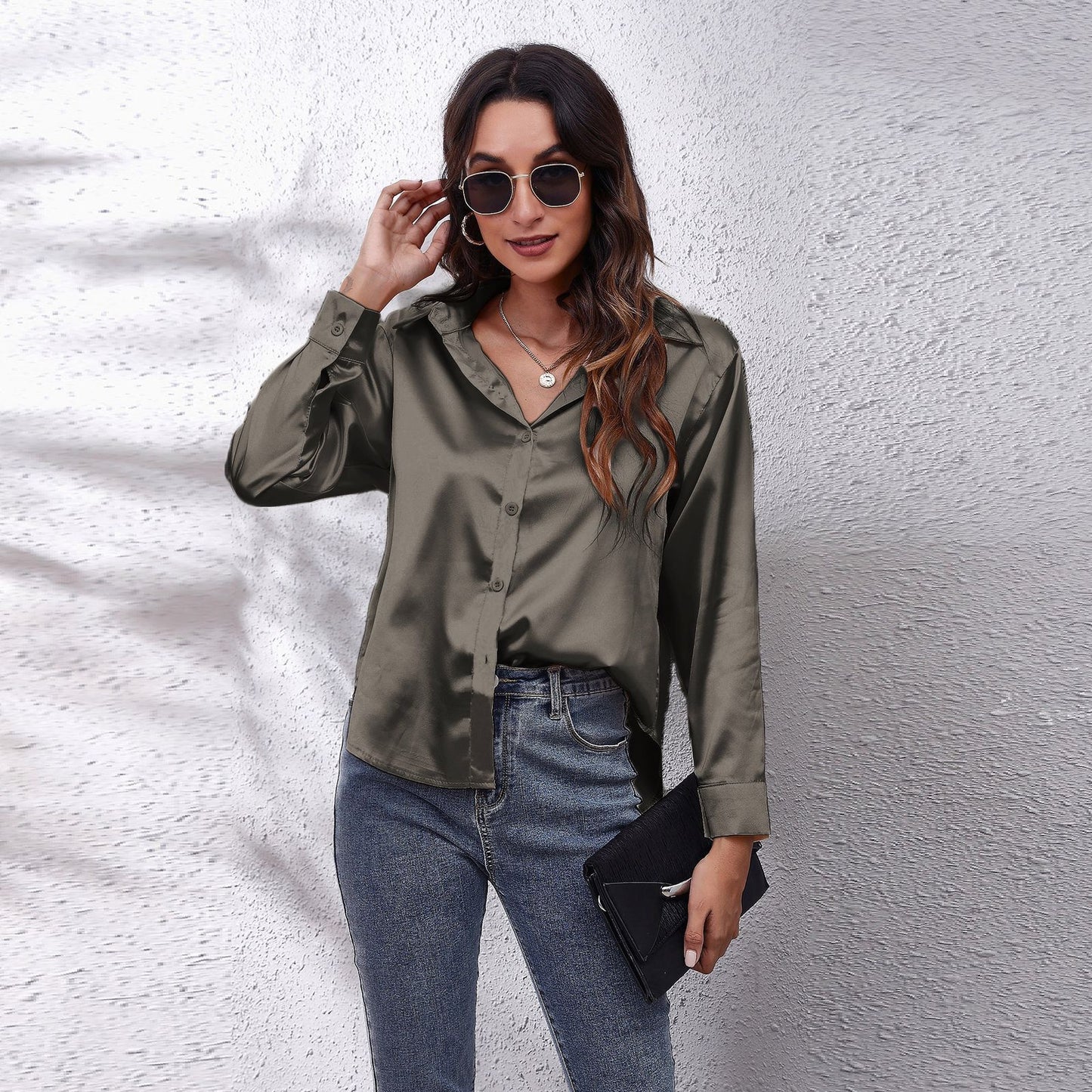 Women's New Popular Satin Shirt Long-sleeved Clothing