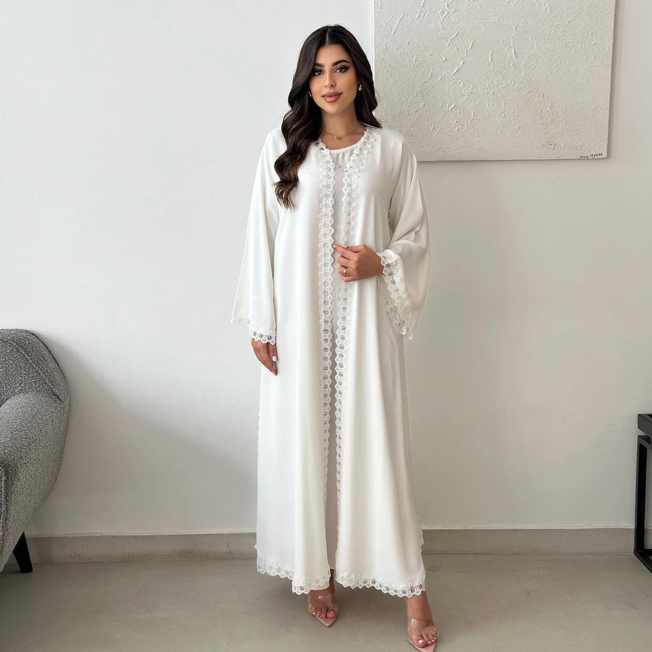Women's Muslim Fashionable White Robe Outerwear Jackets