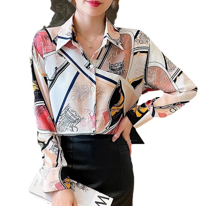 Women's Commute Style Fashionable Printed Long-sleeved Chiffon Blouses