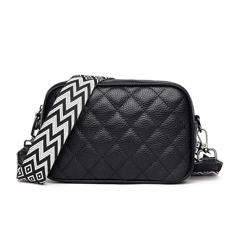 Women's Textured Cowhide Rhombus Wide Strap Leather Crossbody Bags