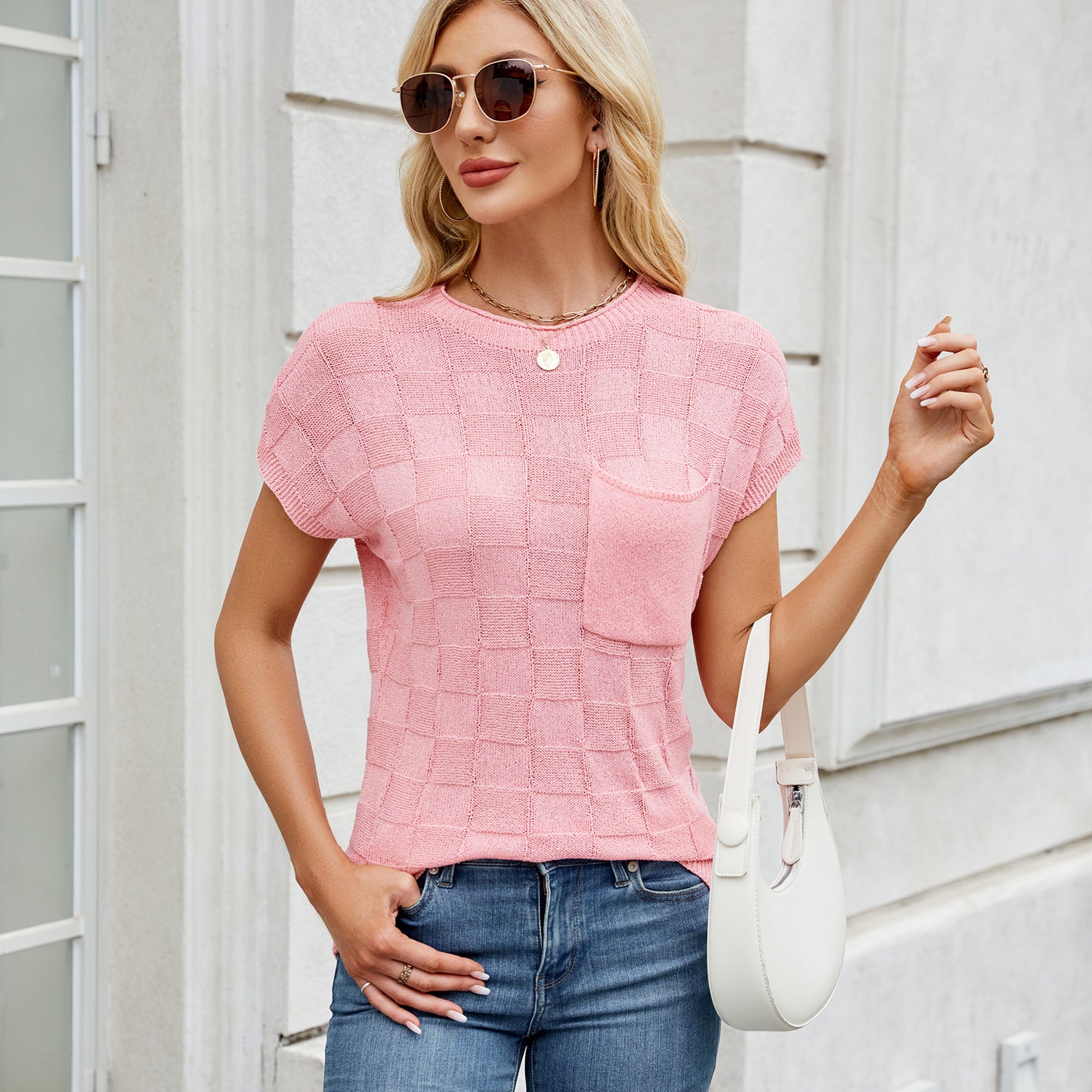 Women's Classic Small Plaid Knit Casual Sweaters