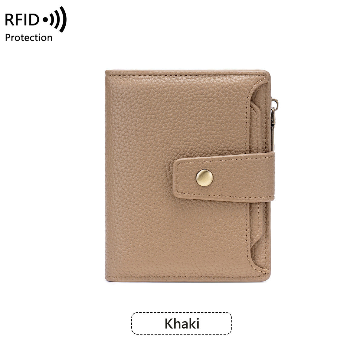 Women's Litchi Pattern Soft Leather Zip Multiple Slots Fashion Buckle