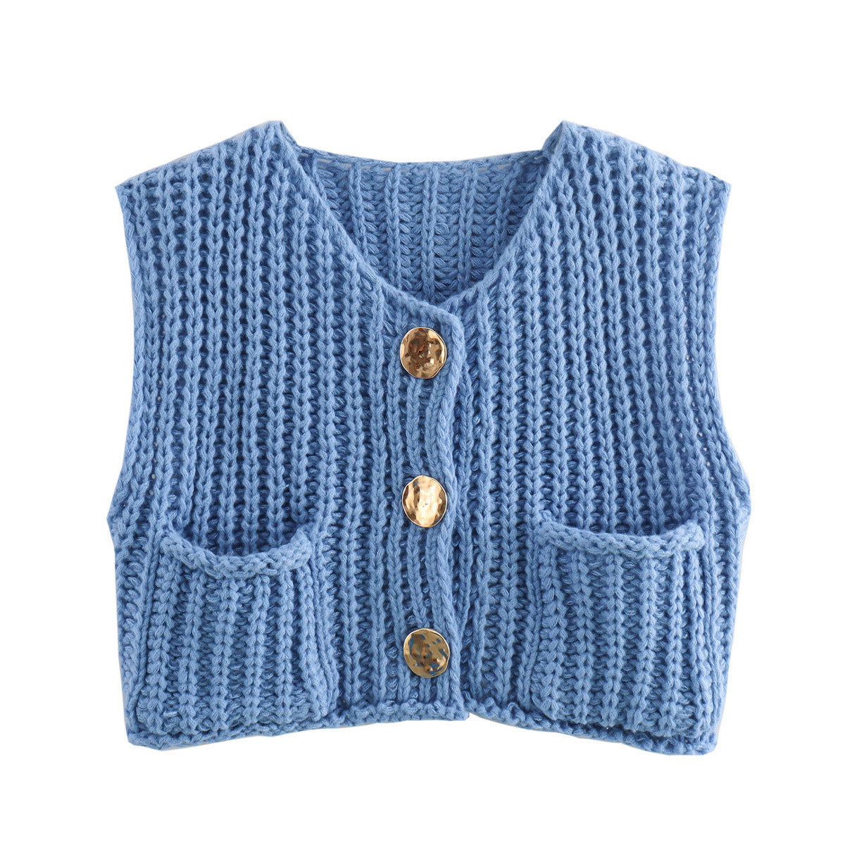 Women's Casual Pocket Sleeveless Knitted Waistcoat Vests