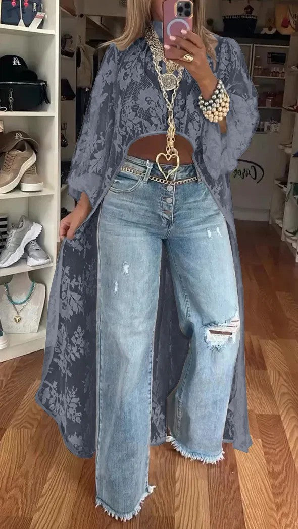 Comfortable Innovative Creative Lace Floral High-low Blouses