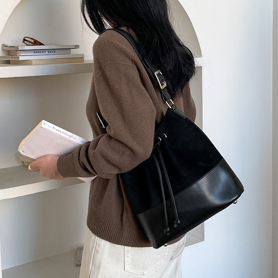Women's Style Design Suede Leather Patchwork Portable Retro Shoulder Bags