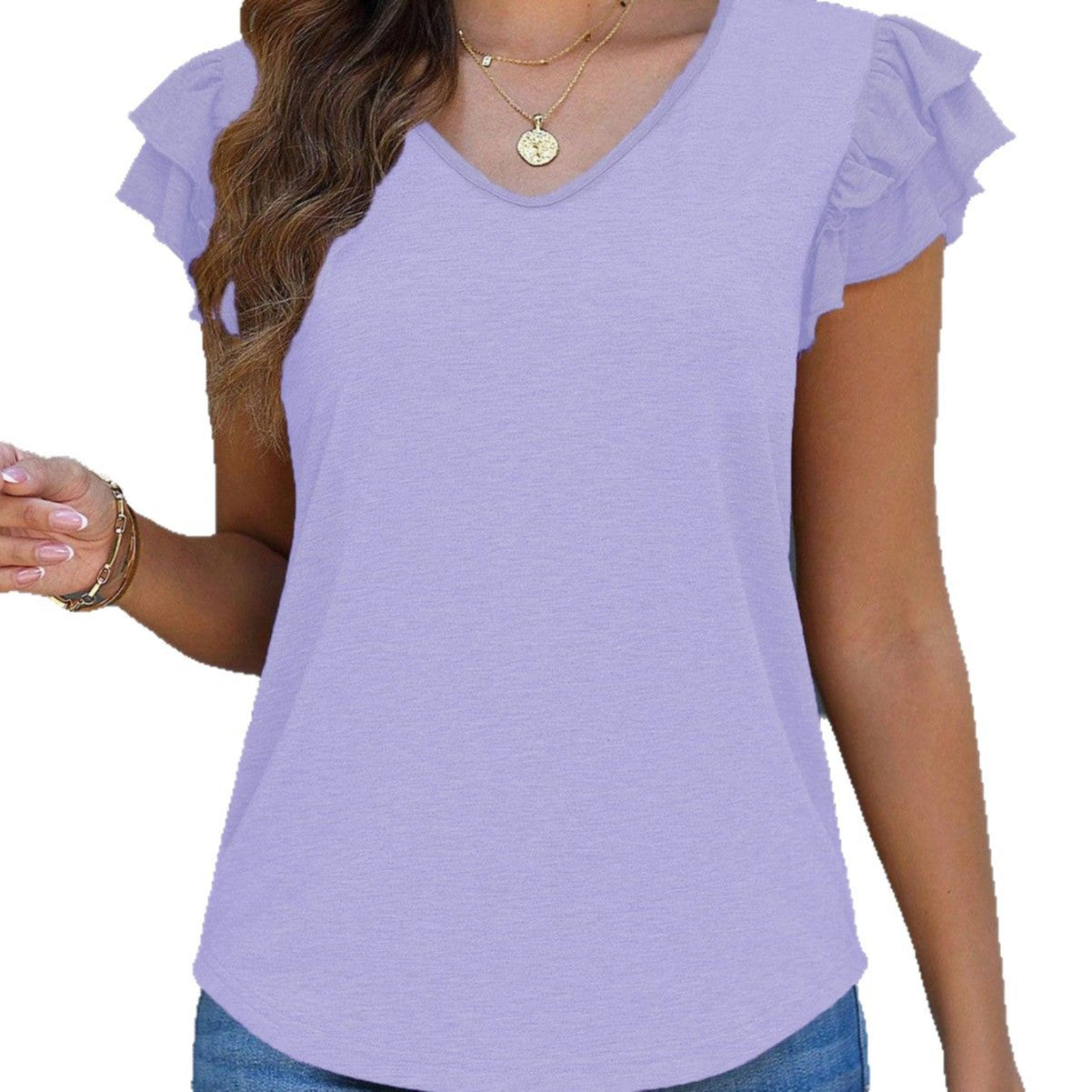 Women's Solid Color Cake Sleeve T-shirt Shorts